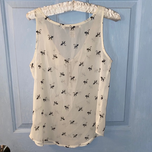 Sheer cat pattern tank top with collar - Picture 3 of 3